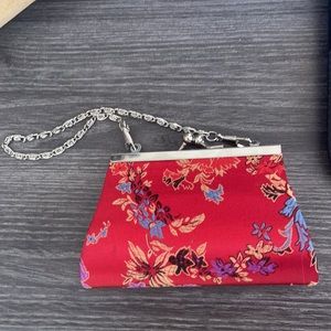 Mini red silk print clutch purse
